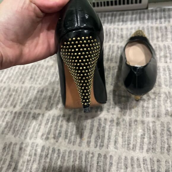 Saks 5th Ave Womens Heels Studded Metallic Pointed Toe Patent Leather Black 8.5 - Picture 9 of 11